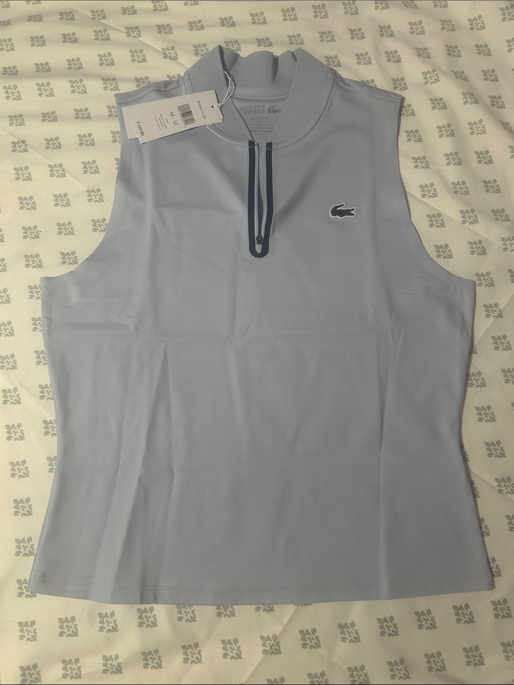 Lacoste Light Blue Sleeveless Zip-Front Athletic Tank